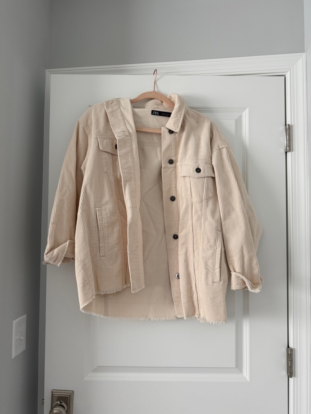 ZARA Beige/Cream Corduroy Overshirt Jacket